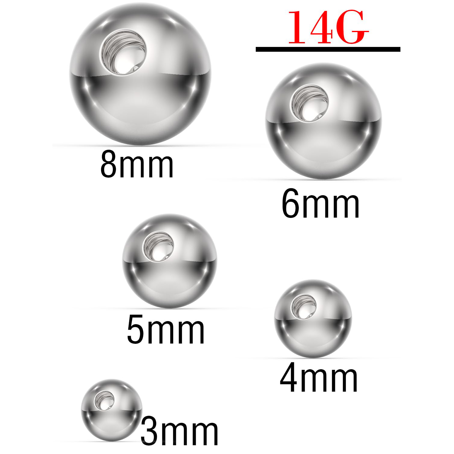14G 3mm 4mm 5mm 6mm 8mm Extern - Body Jewelry Replacement Ball ulasan dan harga
